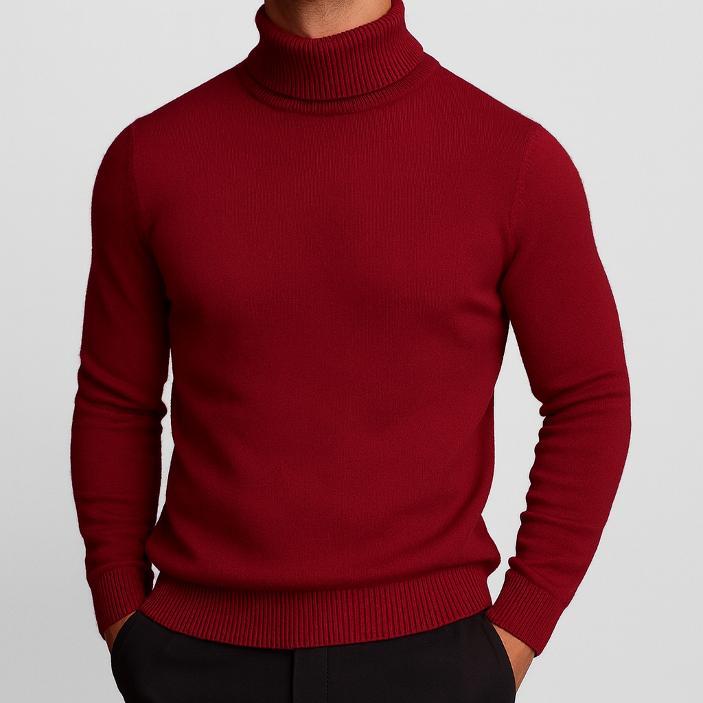 Men's Merino Wool Turtleneck Sweater – product view | Hensley London