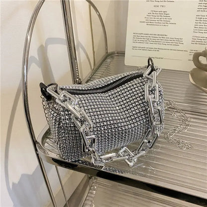 Women's Crossbody Bag Black Mini Size 6.3x3.54 Inch Faux Rhinestone-3
