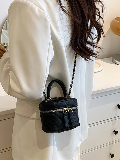 Women's Crossbody Bag Black Mini PU Leather Quilted-4