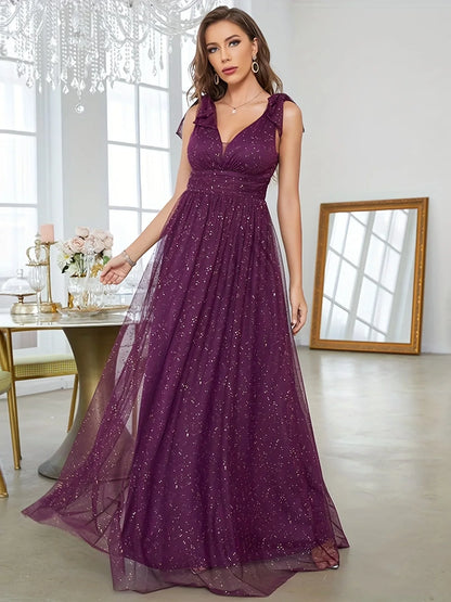 Variant image for Women's Evening Gown Black Sheer Glitter A-Line-5