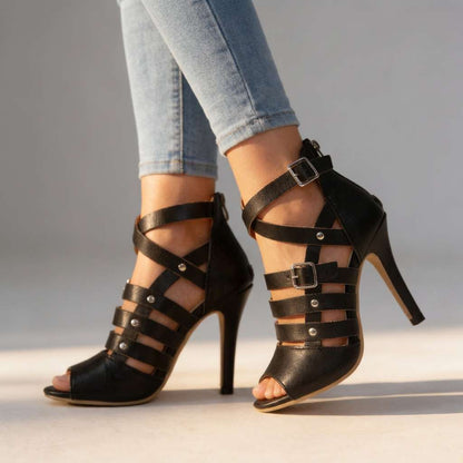 Women's Cross-Strap Open-Toe High Heels – main view | Hensley London