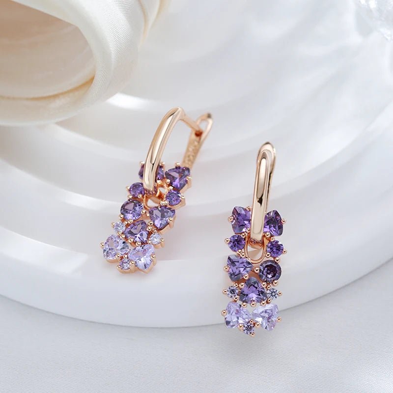 Women's Stud Earrings Rose Gold Stainless Steel with Simulated Amethyst - 2