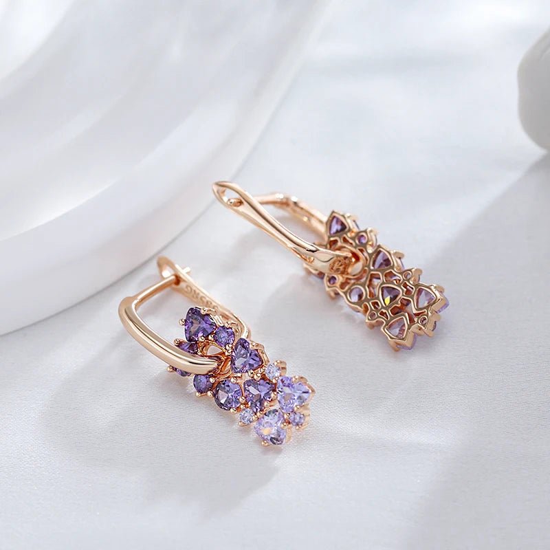 Women's Stud Earrings Rose Gold Stainless Steel with Simulated Amethyst - 3