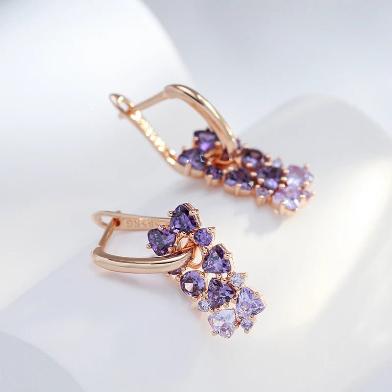 Women's Stud Earrings Rose Gold Stainless Steel with Simulated Amethyst - 4