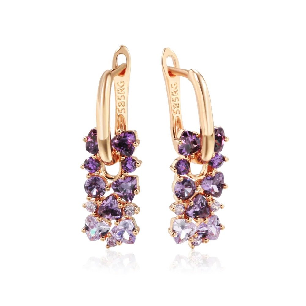 Women's Stud Earrings Rose Gold Stainless Steel with Simulated Amethyst - 5