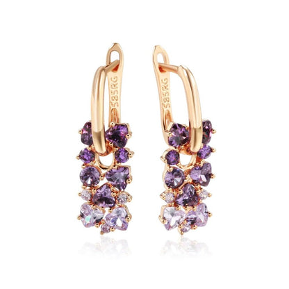 Women's Stud Earrings Rose Gold Stainless Steel with Simulated Amethyst - 5