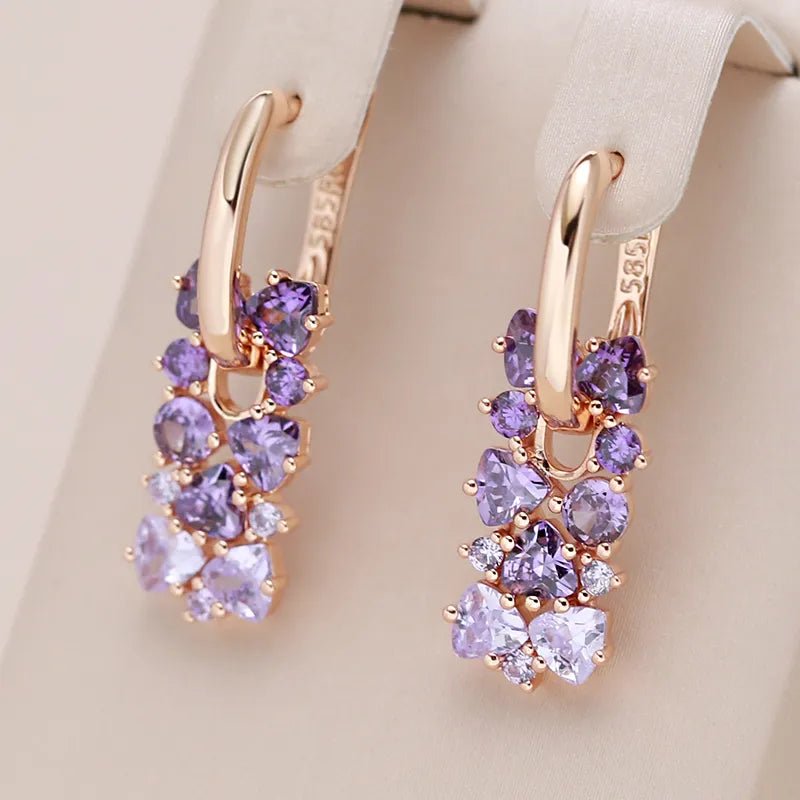 Women's Stud Earrings Rose Gold Stainless Steel with Simulated Amethyst - 6