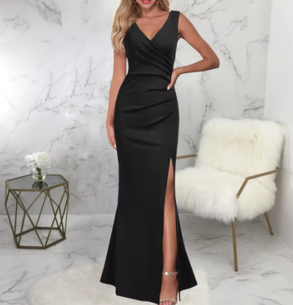 Women's Evening Gown Black Rayon Spandex Fitted-1
