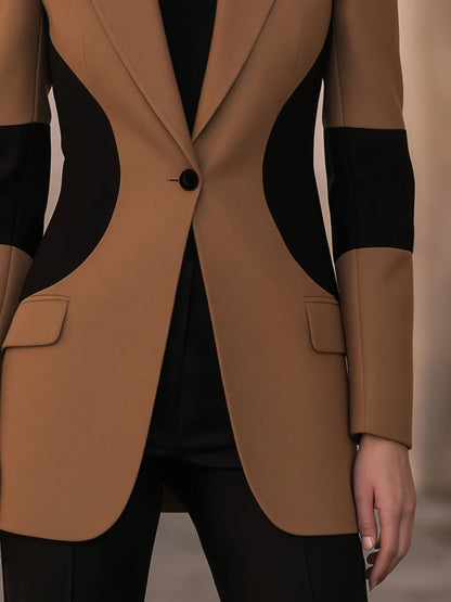 Women's Sculpted Colour-Block Single-Button Blazer in Brown – product view | Hensley London