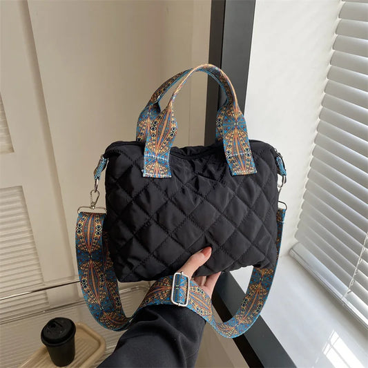 Women's Black Shoulder Bag Large Capacity Cotton-1