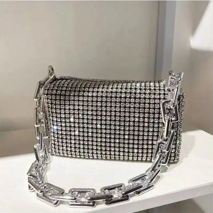 Women's Crossbody Bag Black Mini Size 6.3x3.54 Inch Faux Rhinestone-2