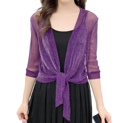 See-through Glittery Front Lace-up Summer Cardigan 3