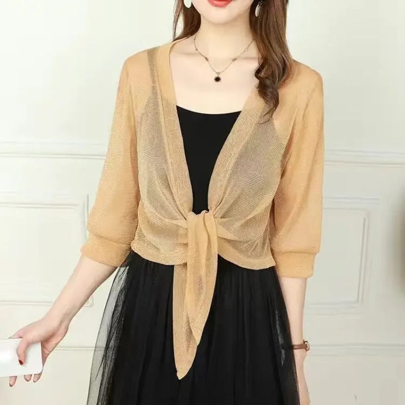 See-through Glittery Front Lace-up Summer Cardigan 7