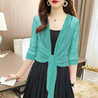 See-through Glittery Front Lace-up Summer Cardigan 8