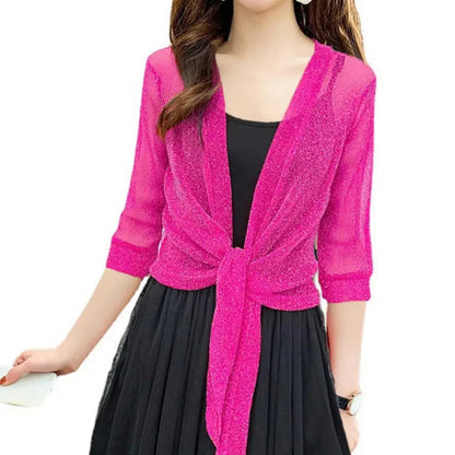See-through Glittery Front Lace-up Summer Cardigan 9