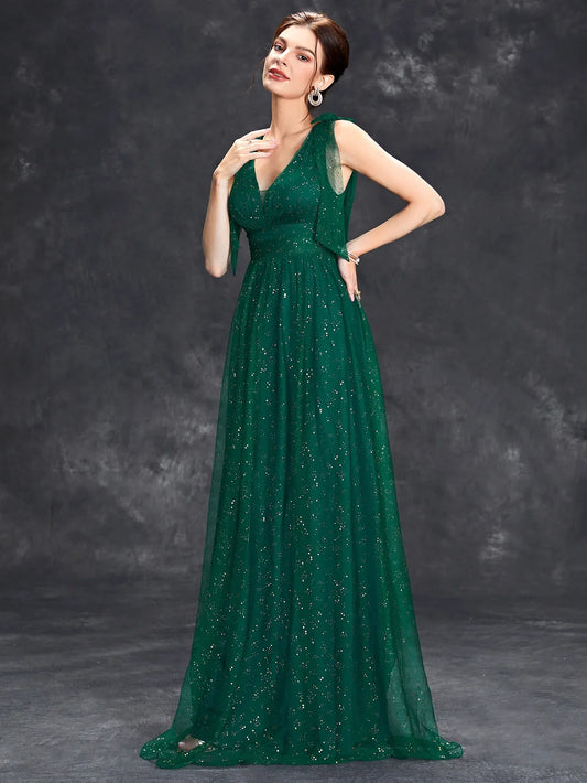 Women's Evening Gown Black Sheer Glitter A-Line-1