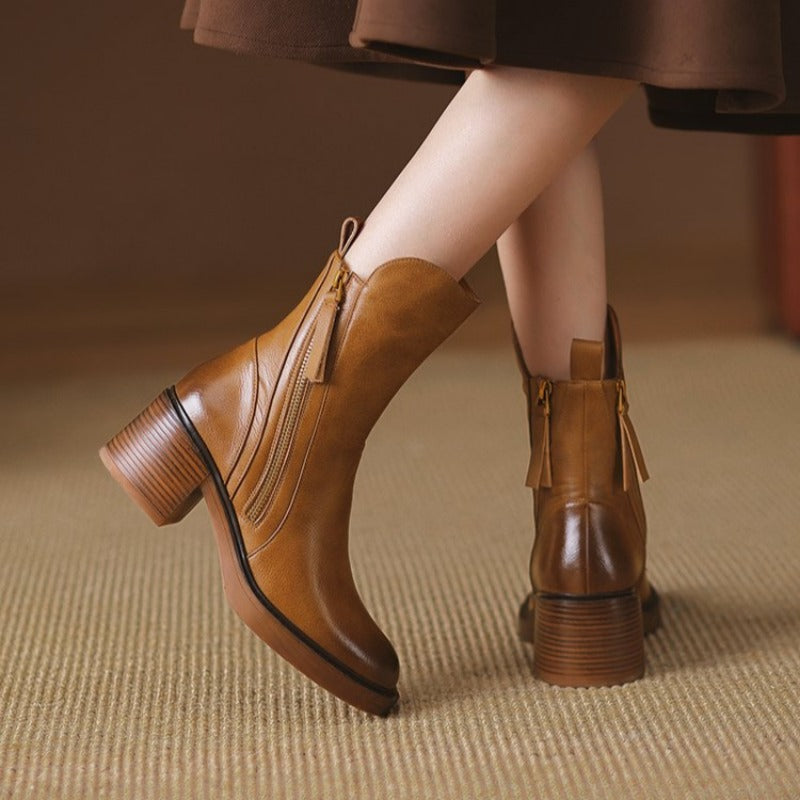 Women's Zip Ankle Boots with Block Heel - additional product view | Hensley London