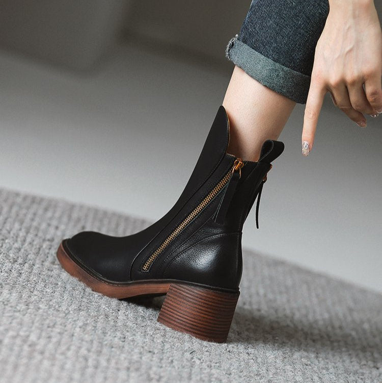 Women's Zip Ankle Boots with Block Heel - additional product view | Hensley London
