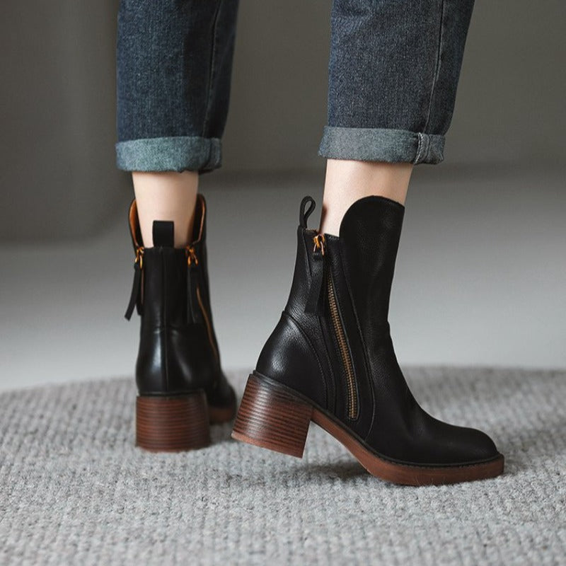 Women's Zip Ankle Boots with Block Heel - additional product view | Hensley London
