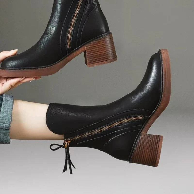 Women's Zip Ankle Boots with Block Heel - additional product view | Hensley London
