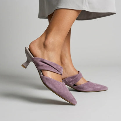 Women's Pointed-Toe Sculptural-Heel Mules – product view | Hensley London