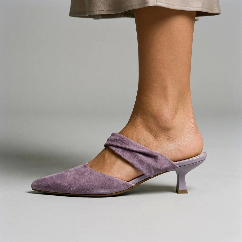 Women's Pointed-Toe Sculptural-Heel Mules – product view | Hensley London