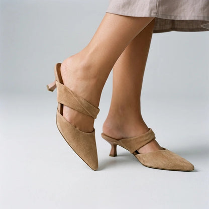 Women's Pointed-Toe Sculptural-Heel Mules – product view | Hensley London