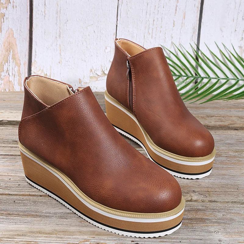 Women's Faux Leather Side-Zip Wedge Ankle Boots – Product view | Hensley London