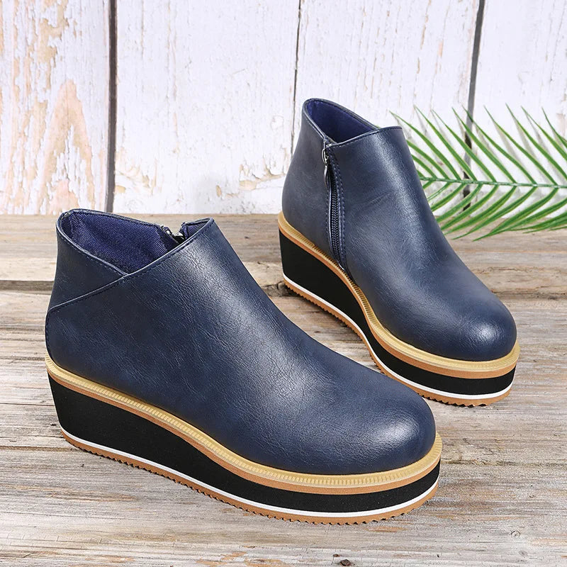 Women's Faux Leather Side-Zip Wedge Ankle Boots – Product view | Hensley London