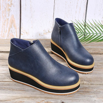 Women's Faux Leather Side-Zip Wedge Ankle Boots – Product view | Hensley London