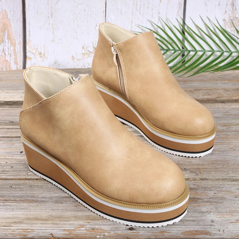 Women's Faux Leather Side-Zip Wedge Ankle Boots – Product view | Hensley London