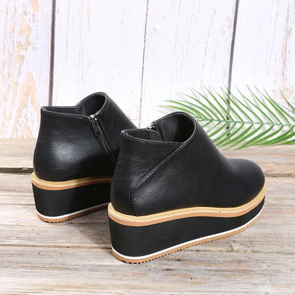 Women's Faux Leather Side-Zip Wedge Ankle Boots – Product view | Hensley London