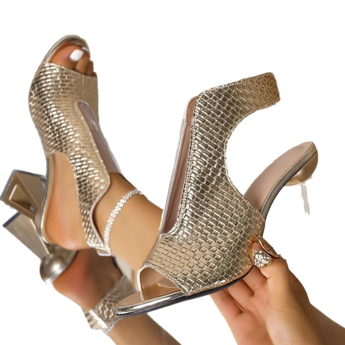 Women's Sparkle Geometric-Heel Sandals – product view | Hensley London
