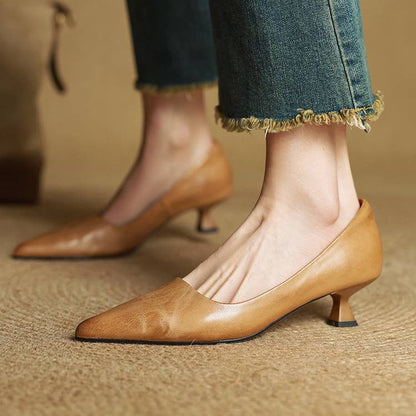 Women's Leather Kitten Heels – Serane Pointed Toe