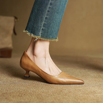 Women's Leather Kitten Heels – Serane Pointed Toe