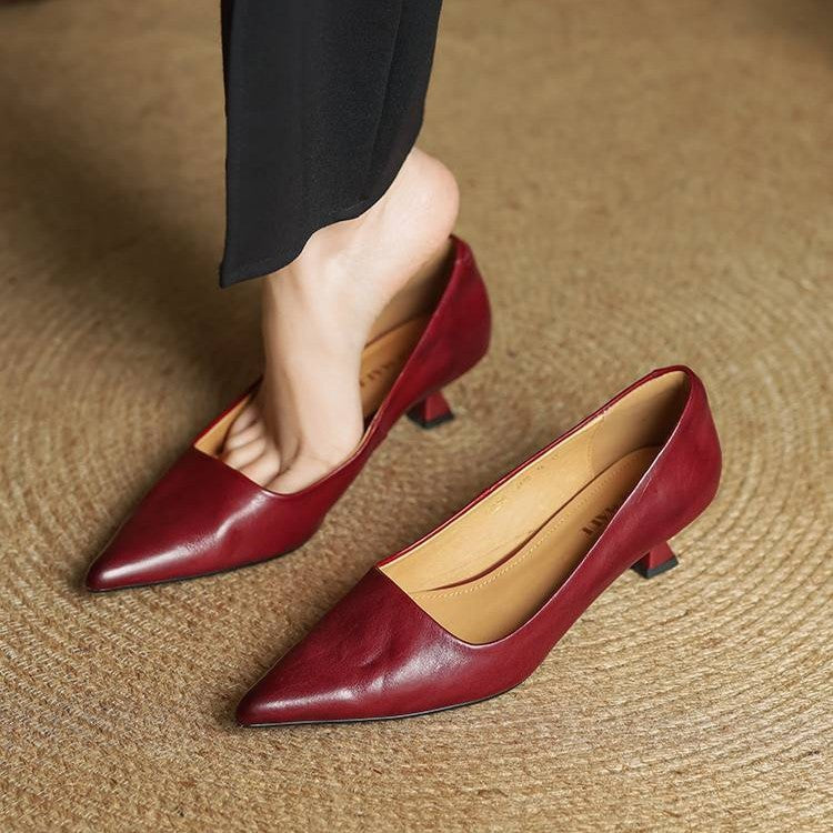 Women's Leather Kitten Heels – Serane Pointed Toe