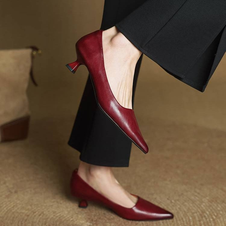 Women's Leather Kitten Heels – Serane Pointed Toe