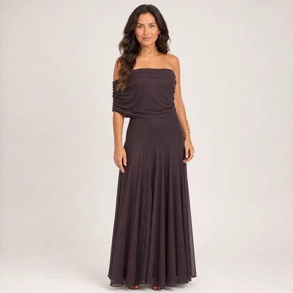 Women's Mesh One-Shoulder Evening Gown in Green – front view | Hensley London