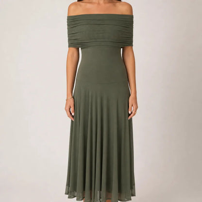 Women's Mesh One-Shoulder Evening Gown in Black and Orange – front view | Hensley London