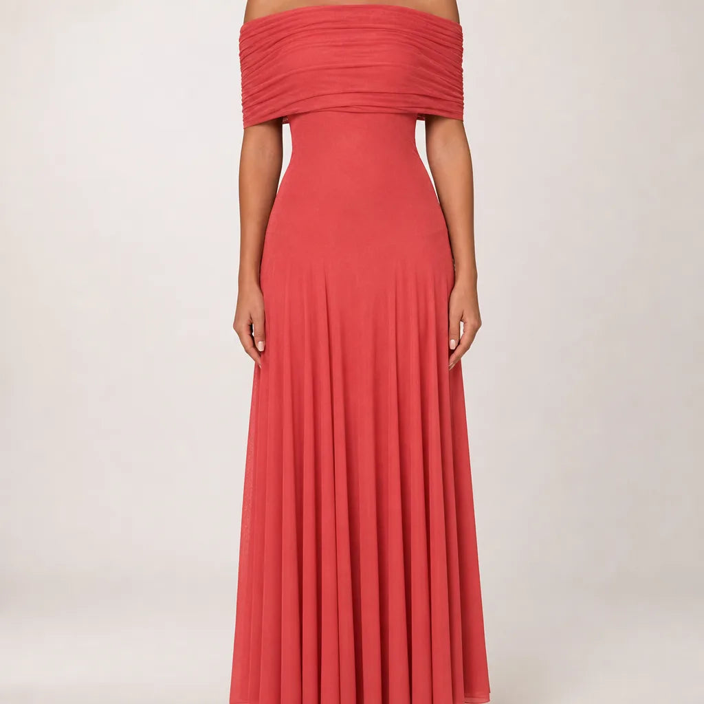 Women's Mesh One-Shoulder Evening Gown – draped sleeve detail | Hensley London
