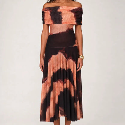 Women's Mesh One-Shoulder Evening Gown – back view | Hensley London