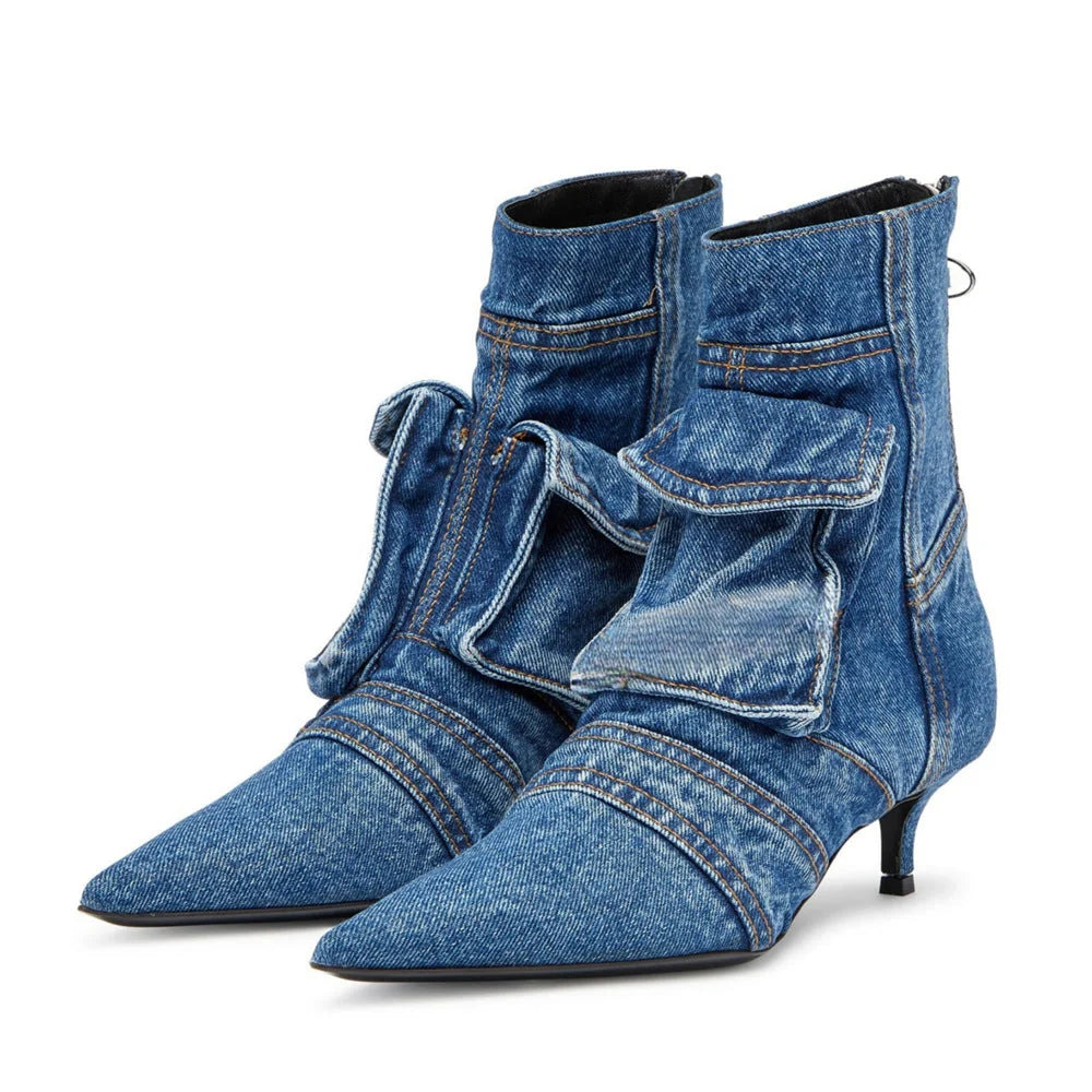 Women's Denim Cargo-Pocket Heeled Ankle Boots – additional product view | Hensley London