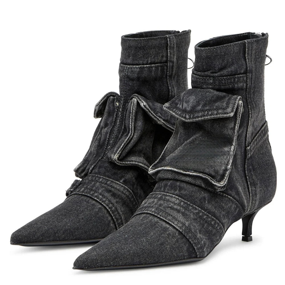 Women's Denim Cargo-Pocket Heeled Ankle Boots – additional product view | Hensley London