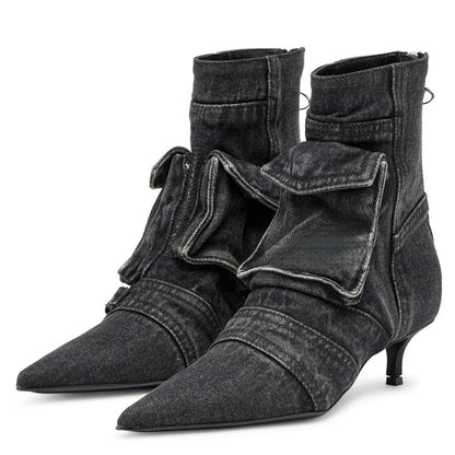Women's Denim Cargo-Pocket Heeled Ankle Boots – additional product view | Hensley London