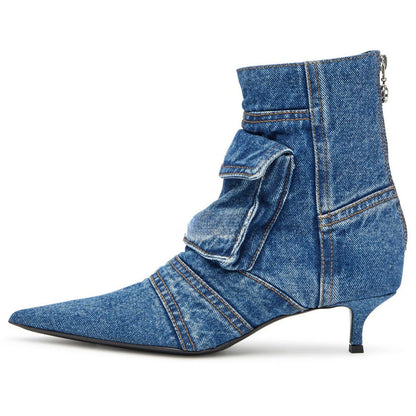 Women's Denim Cargo-Pocket Heeled Ankle Boots – additional product view | Hensley London