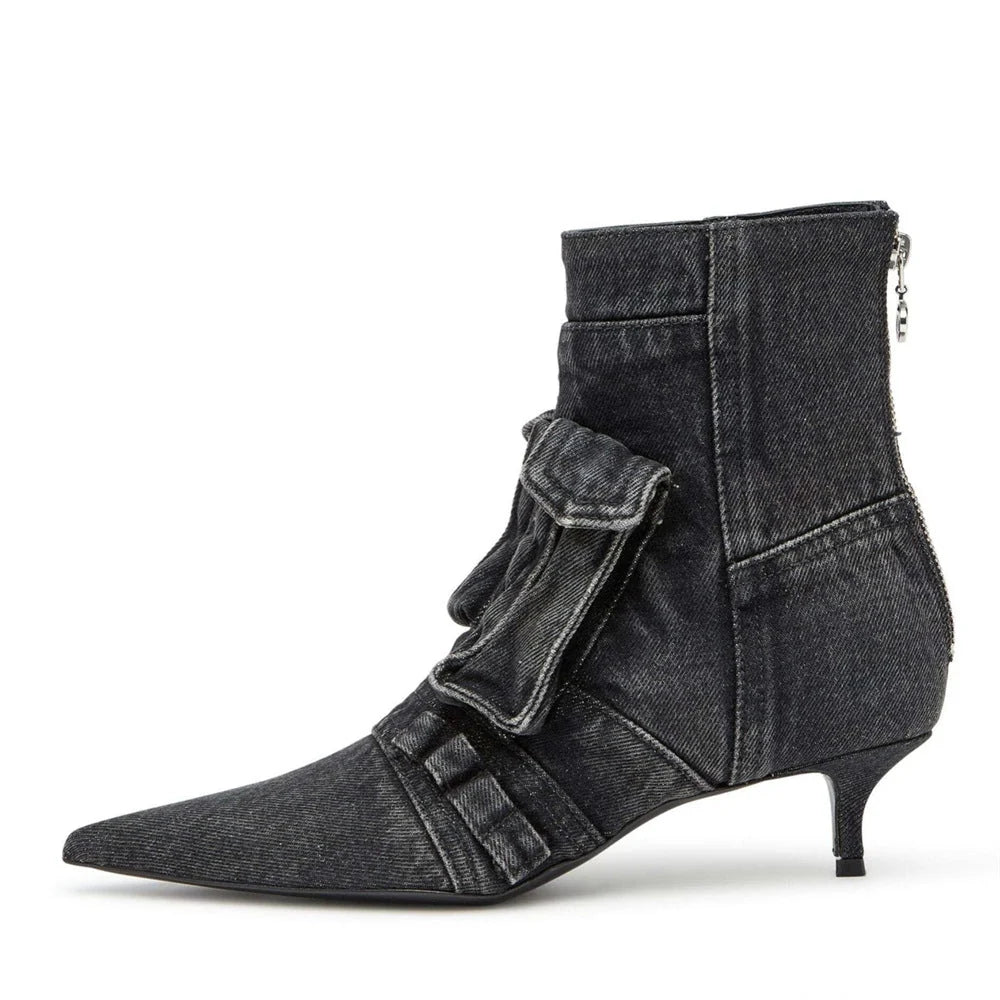 Women's Denim Cargo-Pocket Heeled Ankle Boots – additional product view | Hensley London