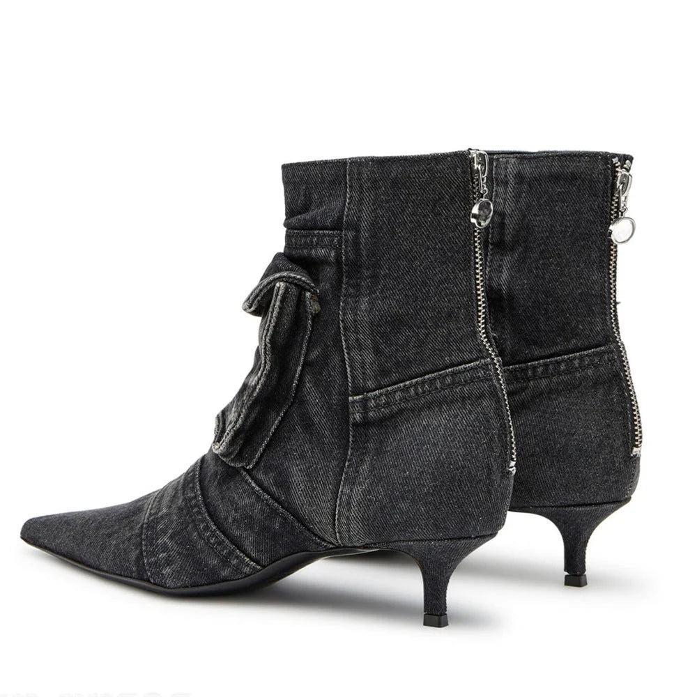 Women's Denim Cargo-Pocket Heeled Ankle Boots – additional product view | Hensley London