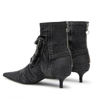 Women's Denim Cargo-Pocket Heeled Ankle Boots – additional product view | Hensley London