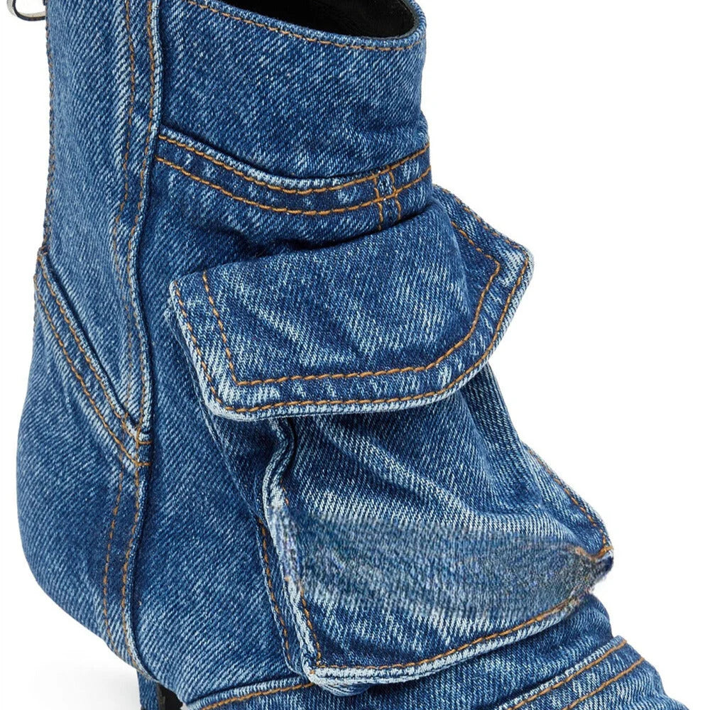 Women's Denim Cargo-Pocket Heeled Ankle Boots – additional product view | Hensley London