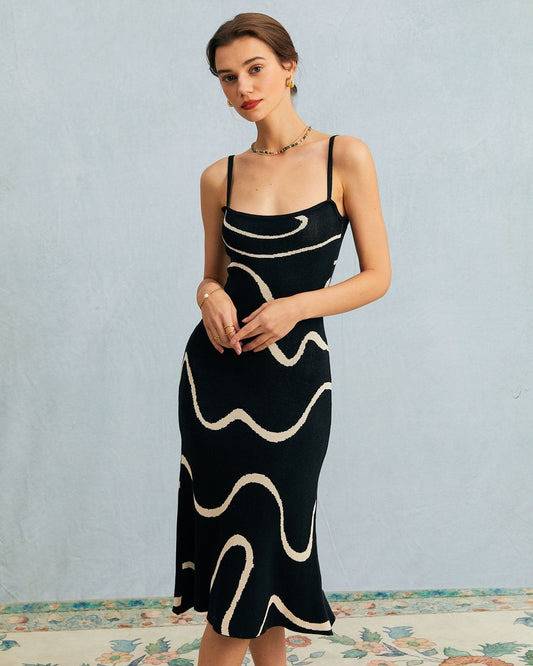Women's Bodycon Midi Dress Black Cotton Modal Mermaid Hem - 1